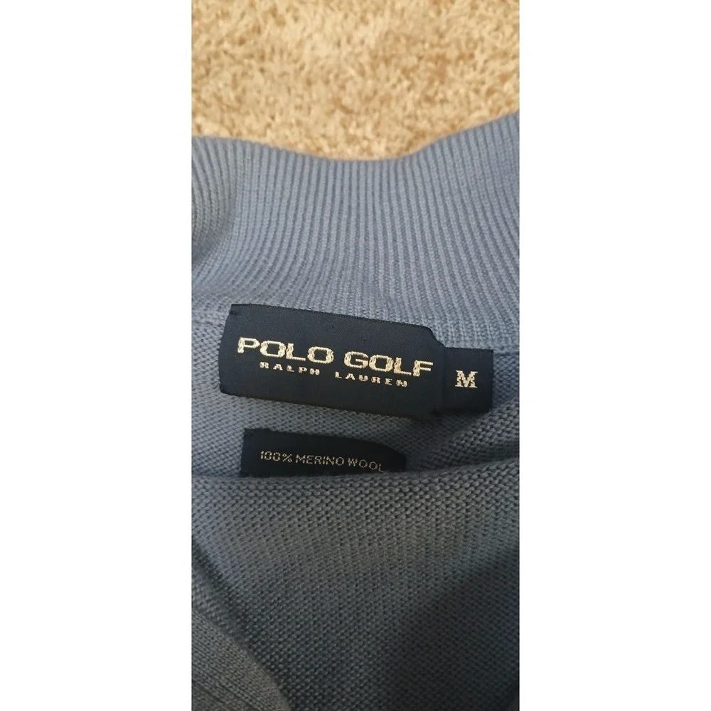 Polo Golf by Ralph Lauren Men's M 100% Merino Wool Zip Neck Sweater Vest Blue!!